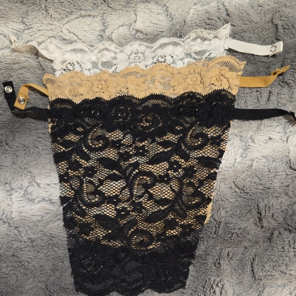 Lace Modesty Panel Set Black, White, and Tan